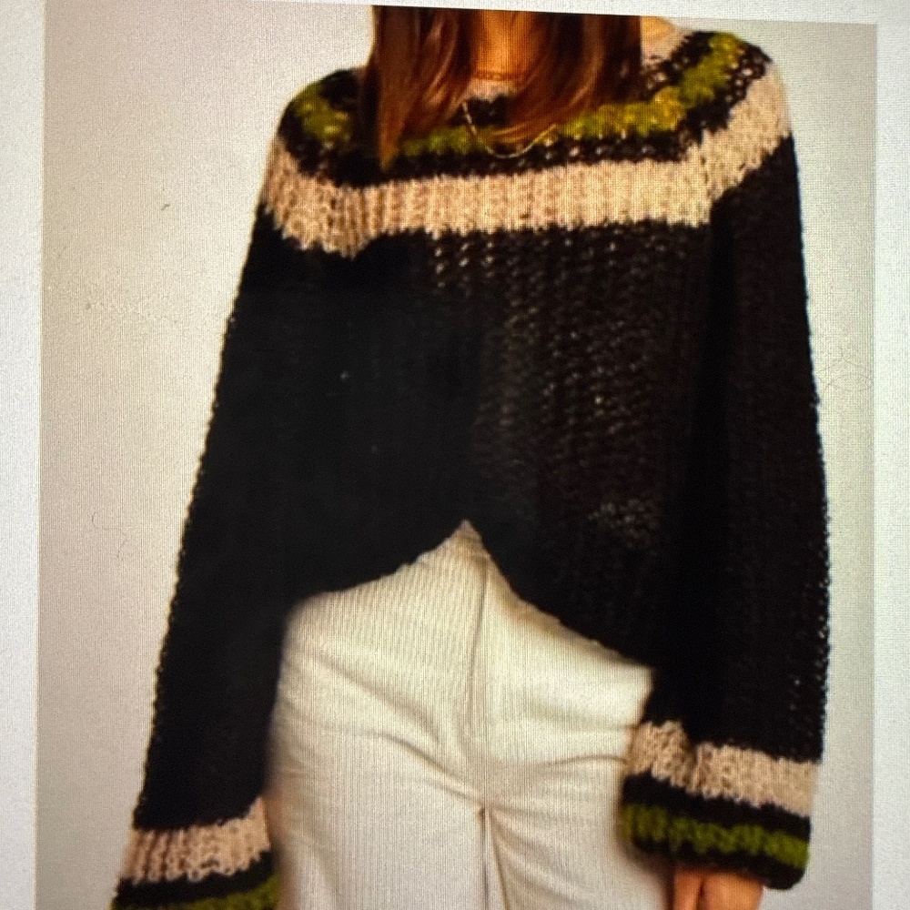 Free People Ready For The Stars Alpaca Crochet Lightweight Sweater
